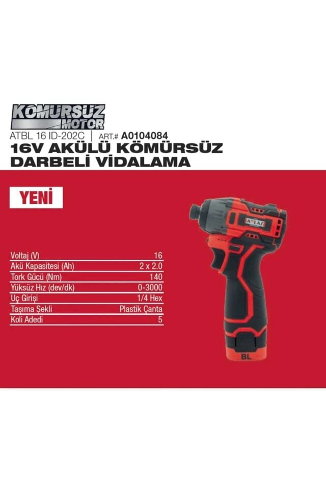 ATBL 16 ID-202C Akülü Kömürsüz Darbeli Vidalama 16V