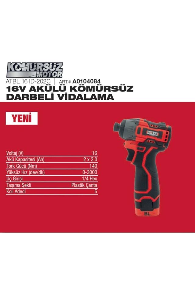 ATBL 16 ID-202C Akülü Kömürsüz Darbeli Vidalama 16V